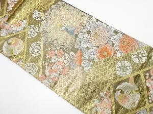 天井柄に花鳥模様織り出し　袋帯